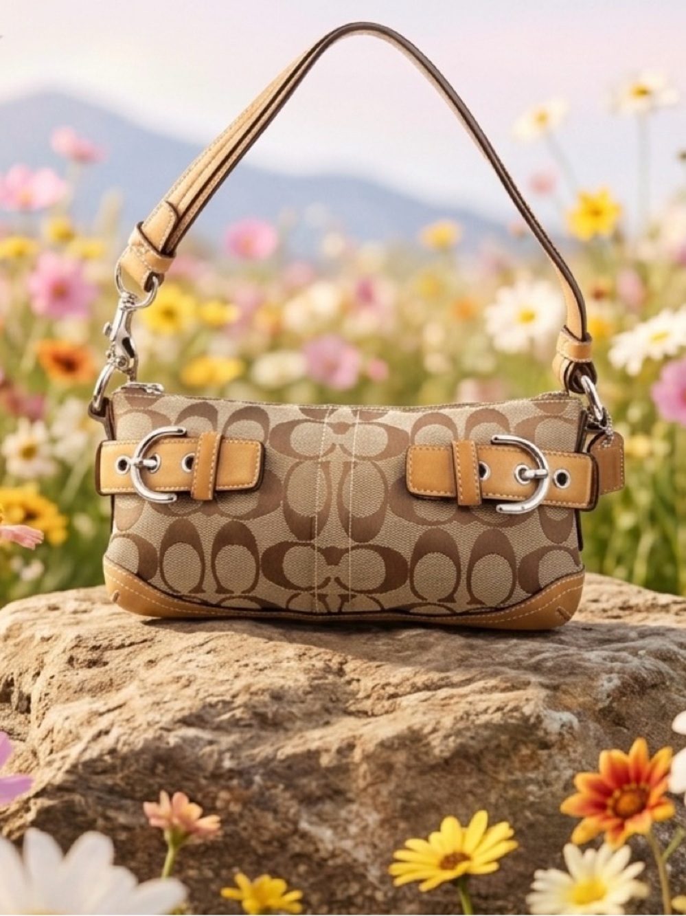 COACH East West Demi Mini Baguette Signature Canvas Bag Style 5107 Vintage Y2K